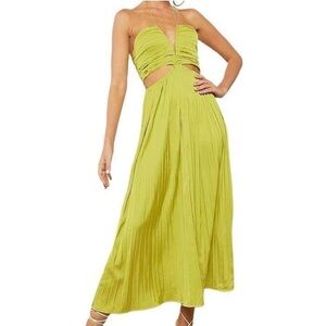 SHEIN Haute Cut Out Waist Pleated Tie Satin Dress S